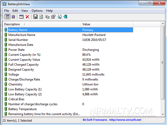 battery view info