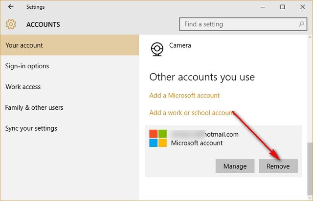 how to remove o365 account from windows 10